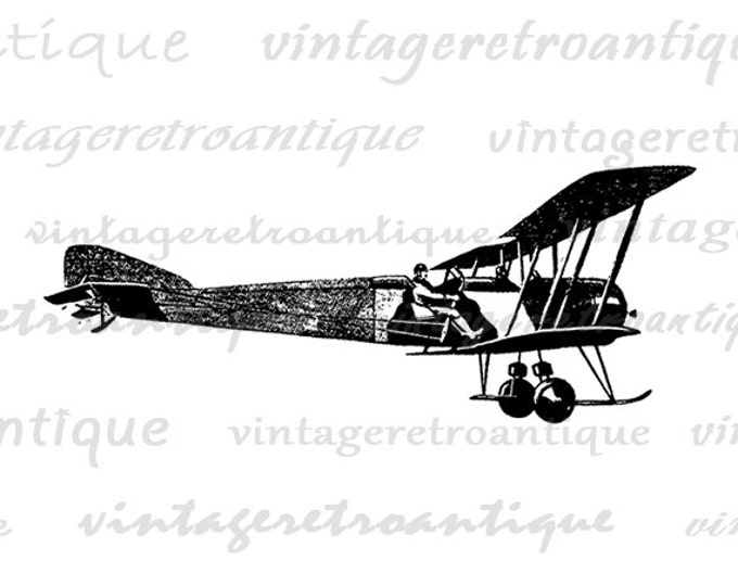 Antique Airplane Digital Image Printable Vintage Plane Graphic Download Clip Art Jpg Png Eps HQ 300dpi No.3295