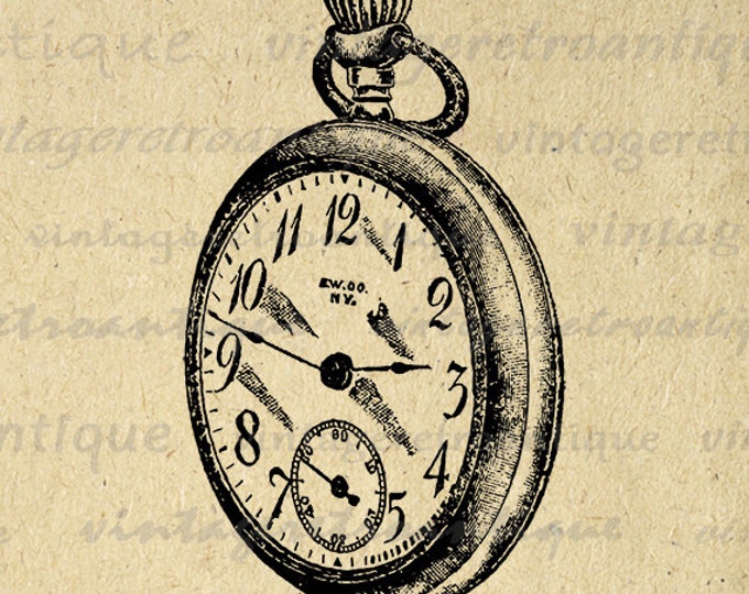 Pocket Watch Printable Graphic Image Pocketwatch Illustration Digital Download Vintage Clip Art Jpg Png Eps HQ 300dpi No.1520