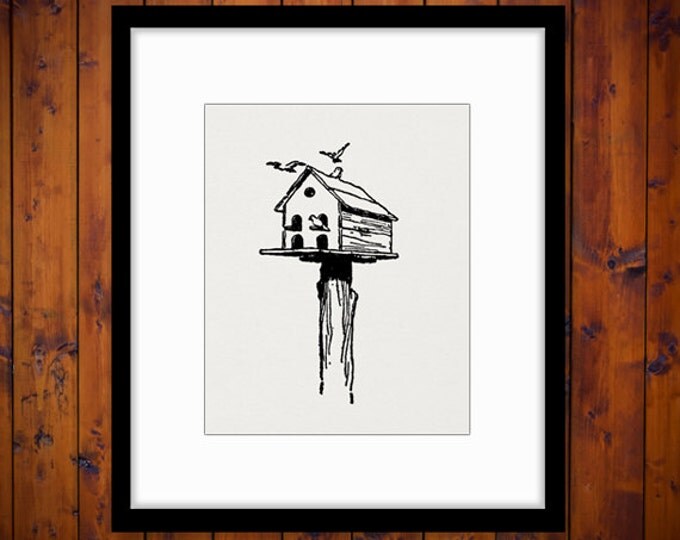 Digital Birdhouse Image Printable Bird House Graphic Download Illustration Vintage Clip Art Jpg Png Eps 18x18 HQ 300dpi No.4045