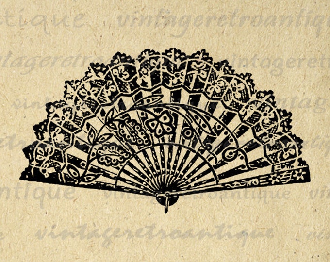 Printable Digital Chinese Fan Graphic Oriental Fan Image Download Vintage Clip Art Jpg Png Eps HQ 300dpi No.1405