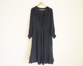 Vintage Black Dress / Vintage Ruffle Dress