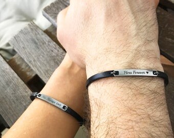 Always and Forever Couple Leather Bracelet His and Her Leather Anniversary For Her Personalized Matching Jewelry Boyfriend Girlfriend Gift