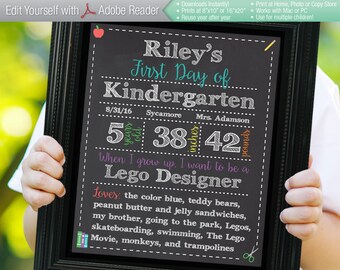 CLASSIC Editable First Day of School Chalkboard Sign | Instant Download Printable Digital PDF | Kindergarten Preschool |8x10 16x20 Reusable!