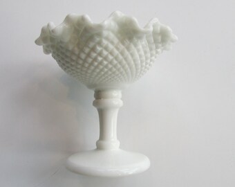 Fenton Milk Glass Footed candy dish compote Hobnail pattern
