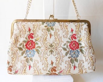 Tapestry Purse, Vintage Evening Bag, Tapestry Evening Bag, Tapestry Clutch Bag, Classic Style, Hand Made Hong Kong, EB-0354