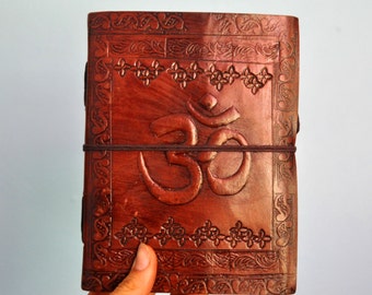Decorative Leather Bound Journal // natural recycled paper