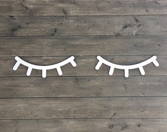 Eyelashes Wall Sign 14" inches wide Each, 1 Pair, Laser Cut Wooden Sign Baby Room Nursery Girls Room Nap Room Boys Room