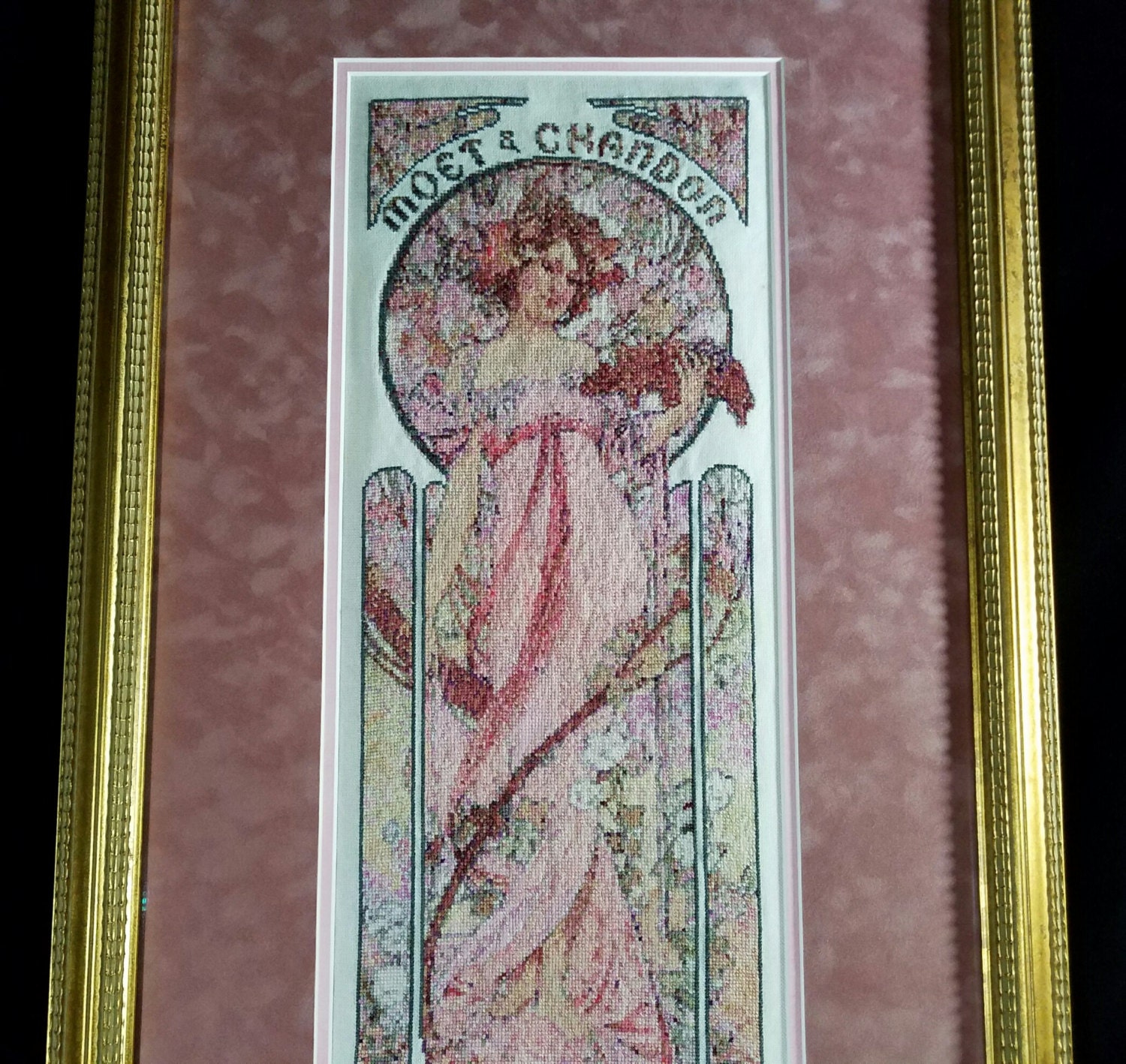 AMAZING NEEDLEPOINT Framed Needlepoint Art Nouveau Cross