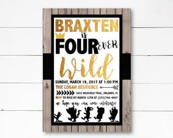 Four Ever Wild Birthday Invitation, Where the Wild Things Are Invitation, Forever Wild Invite, Wild Things Birthday Invitation, DIY or Print