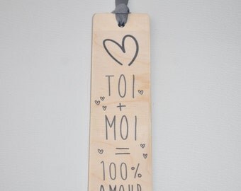 Bookmark wooden - you + me = 100 percent love