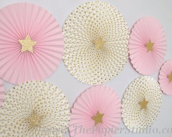 Twinkle Twinkle Little Star, Pink and Gold Set of 8 (eight) Paper Rosettes