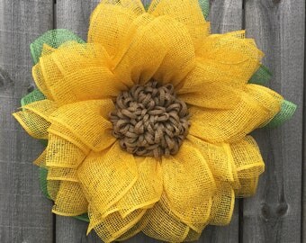 Sunflower Burlap Wreath, Burlap Sunflower Wreath, Sunflower Wreath, Front Door Wreath, Sunflower Wall Decor, Summer Wreath, Mother's Day
