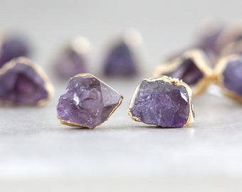 amethyst studs / raw amethyst earrings / druzy earrings / druzy studs / tiny studs / mineral studs / february studs / birthstone studs