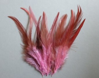 Pink feathers. dyed rooster feather. approximately 3-6 inches. 8- 15 cm