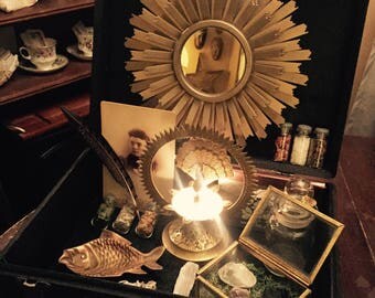 Esmerelda's Traveling Witch Box Witches Charm Box Wicca Altar Hedgewitch Herbal Lunar Pagan Ritual Tool Antique Witch Craft Tools