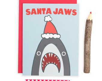 Funny Christmas Card - Santa Shark - Funny Holiday Card - Shark Christmas Card - Xmas Pun - Funny Christmas Pun - Holiday Pun Card - Funny