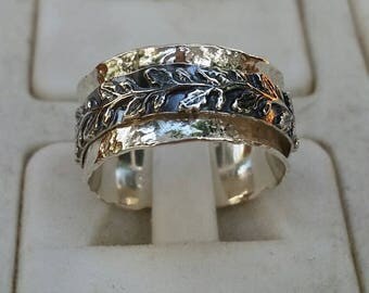 Silver Spinner Ring ,Leaves Silver Ring ,Sterling Silver 925 Ring ,Unisex Spinner Ring ,Wedding Spinner Ring ,Bride And Groom Wedding Band