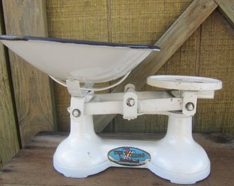 Vintage scale, Viking Scale, Enamel Scale Bowl, Balance Scale, weight and measures, antique scale