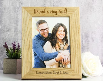 Engagement Photo Frame - Personalised Engagement Frame - Engagement Gifts For Couple - Oak Picture Frame - Photo Frame Picture Frame - LC194