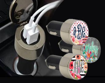 USB Car Charge- Personalized - Monogram Car Accessories - Girl Car Stuff- Personalized Gift-Monogram Gift - Car monogram-USB Dual Port