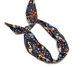 Black Crane Wire Headband, Rifle Paper Co. Fabric Headband, Adjustable Turban Headband, Bandana Style Headband