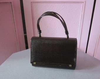 1960s Dark Brown Reptile-Grained Vinyl Handbag