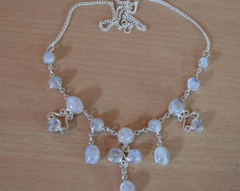 Rainbow Moonstone in Sterling Silver,Moonstone Necklace 18"inch,Gemstone Necklace,Vintage Moonstone,Solid Chain birthstone Moonstone Jewelry