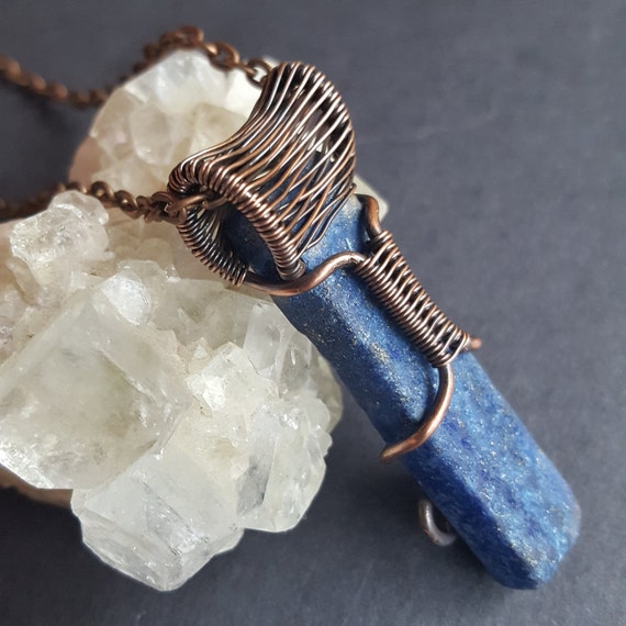Blue Funky Jewelry Funk Copper Necklace Wire Wrapped Lapis