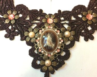 Brown Lace Victorian Style Choker