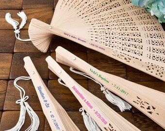 40 + Personalized Sandalwood Fan Favors, Folding Sandlewood Fan, Fan Wedding Favors, Hand Fan Favors (6203CS)