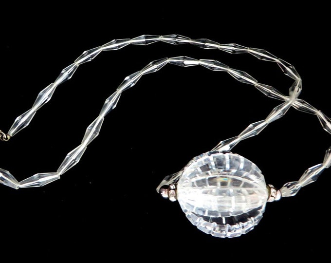 Vintage Clear Beaded Necklace, Disco Ball Beaded Plastic Necklace