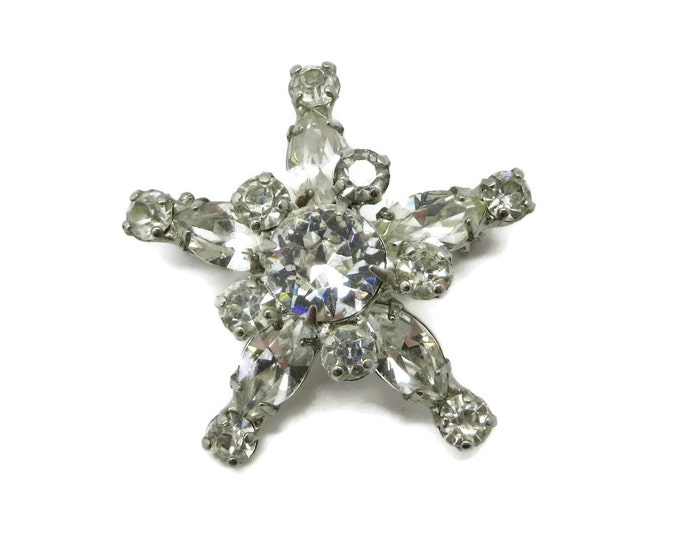 Kramer of New York Rhinestone Star Brooch, Vintage Snowflake Rhinestone Pin
