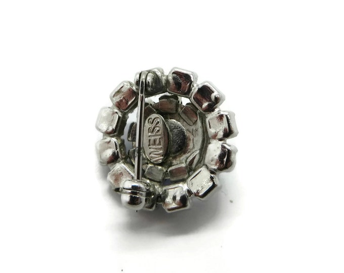 Weiss Blue Rhinestone Flower Brooch, Small 1950s Designer Pin