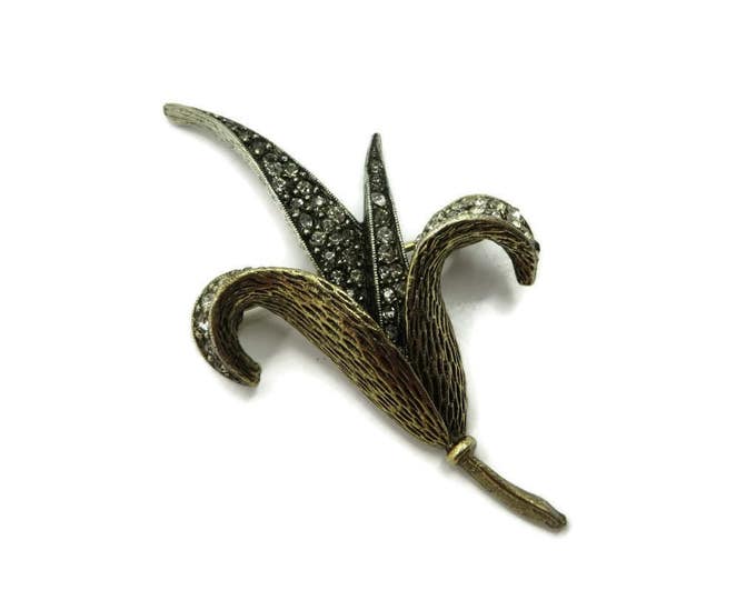 Flower Brooch, Rhinestone Leaf Brooch, Signed "ART" Pin, Gold Tone Brooch, Vintage Jewellery, Gift for Her
