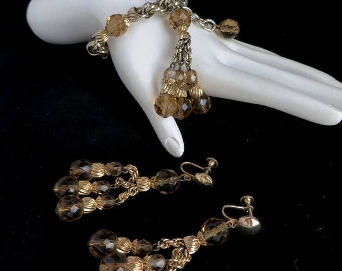 Eisenberg Bracelet Earrings Set, Vintage Demi Parure, Amber Glass Elegant Gift, Gift Box