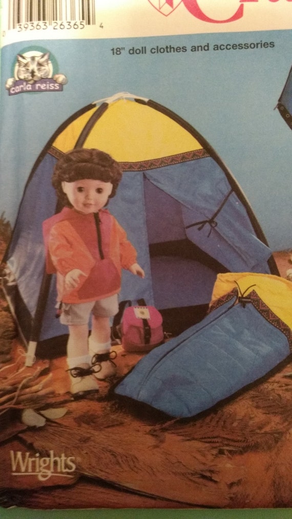 Simplicity 5679 craft sewing pattern 18" doll tent sleeping bag backpack jacket shorts American