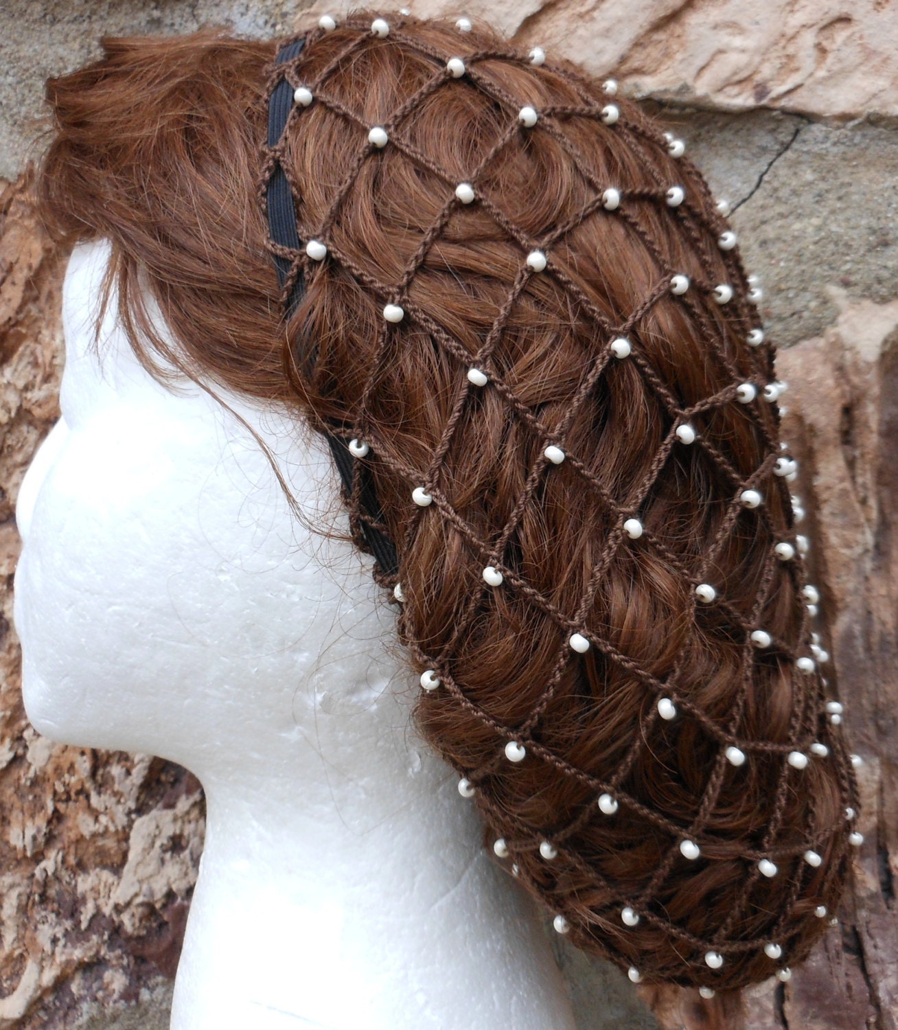 Beaded Renaissance Victorian Fudge Brown Snood With