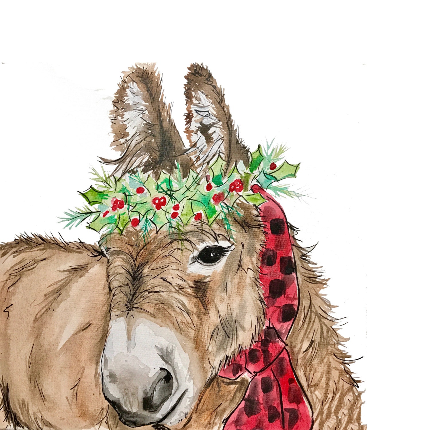 Christmas Donkey Print on Canvas