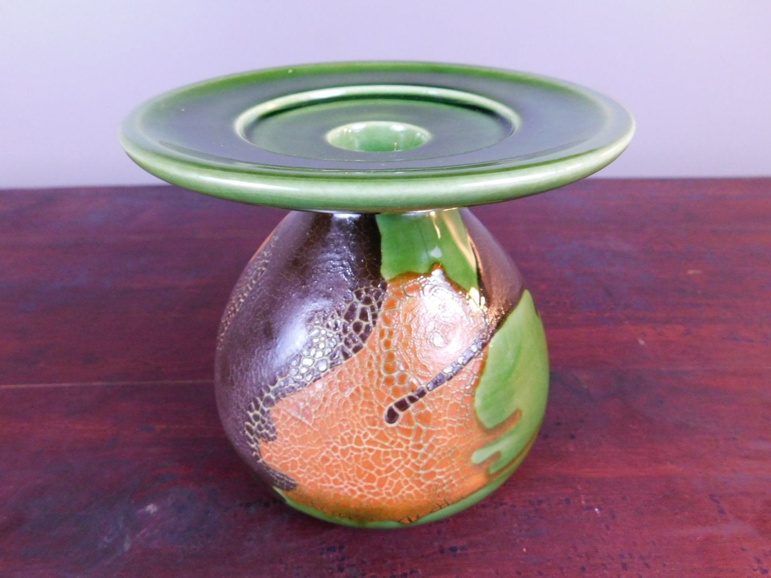 Vintage Royal Haeger Pottery Green Brown Orange Earth Wrap