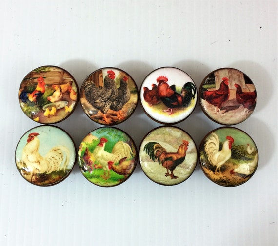 Set of 8 Country Chicken Rooster Knobs