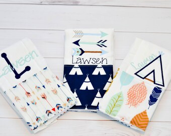 Burp Cloths - Baby Boy Burp Cloths - Embroidered Burp Cloth - Baby Shower Gift - Burp Rags - Monogrammed- Embroidered Burp Rag - Baby Gift
