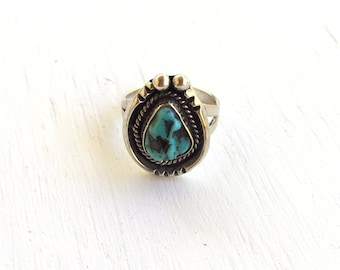 Vintage Sterling Navajo Turquoise Ring Size 8