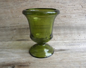 Vintage Dark Green Glass Planter or Compote on Pedestal Base