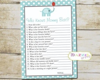 Lil Peanut Elephant Baby Shower Game, How Well Do You Know Mommy to Be, Blue Baby Shower Game, Elephant Game, INSTANT DOWNLOAD - 1006-A