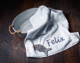 Bath towel embroidered with name