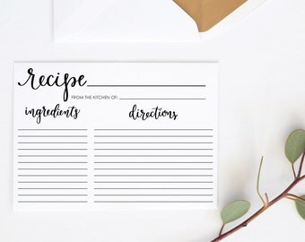 Recipe Card Printable 5x7, Bridal Shower Recipe Card, Recipe Card with Calligraphy, Wedding DIY, Bridal Shower DIY. Instant Download.