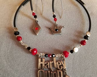 Harley Quinn inspired earring and choker set