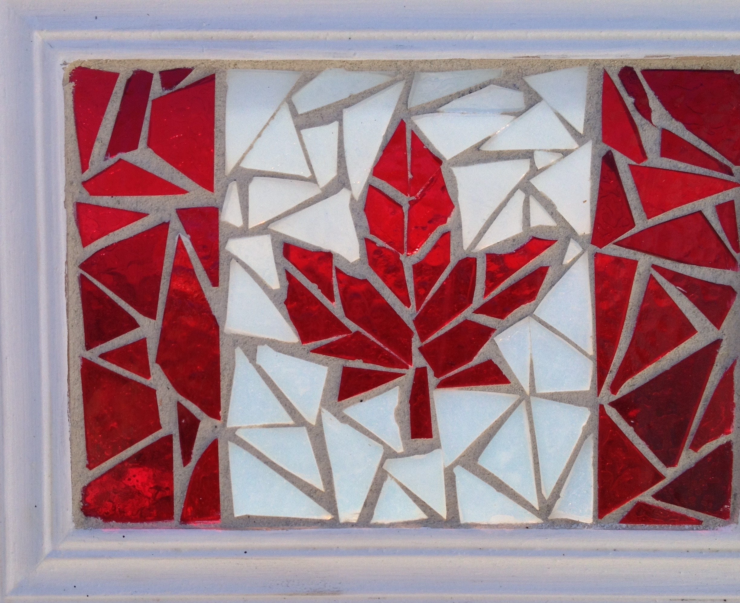 Canadian Flag Stained Glass Mosaic Suncatcher Red Maple Leaf