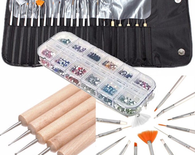 40pcs Nail Art Tool Kit Set Dotting + Striping Tape + Brush + Case