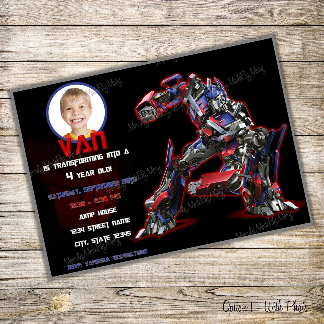 Transformers Optimus Prime Birthday Party Invitation